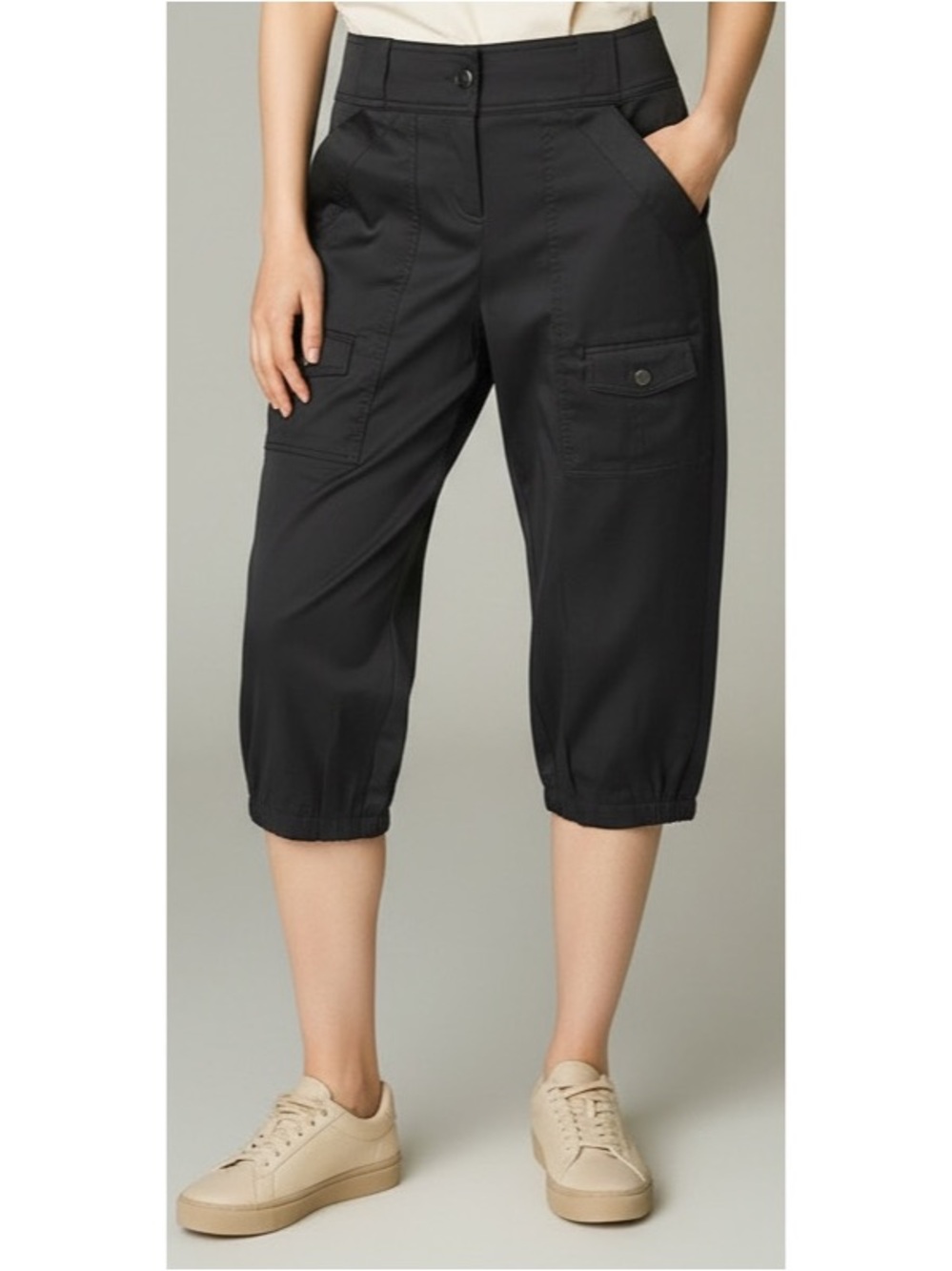Cache Size 8 Black Vintage Y2K Satin Cropped Cargo Pants